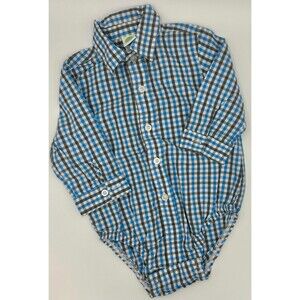 Little Me Baby Button-Up Blue White Plaid Long Sleeve (897)